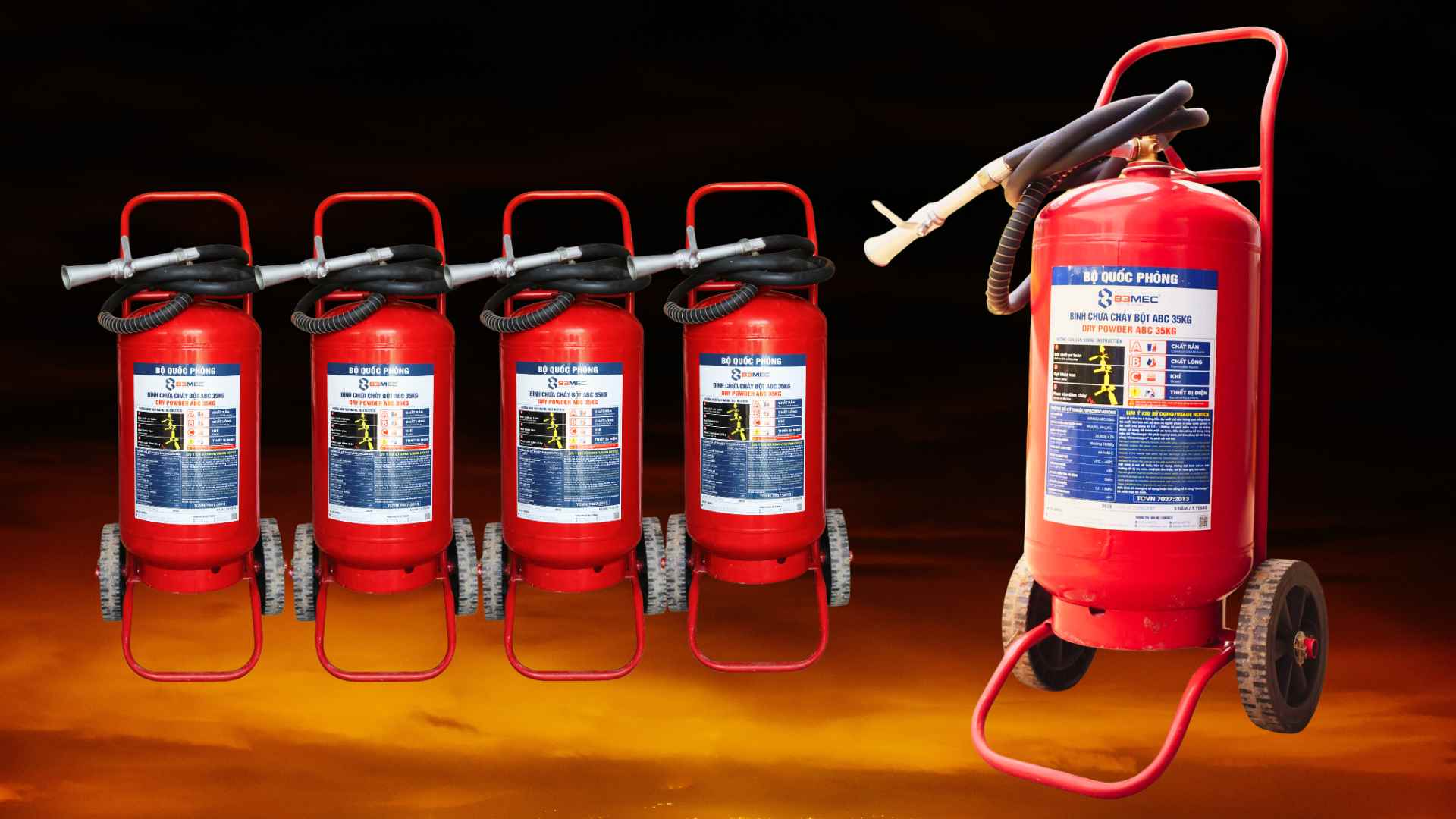 bình chữa cháy bột ABC 35kg 83MEC bình xe đẩy Bộ Quốc Phòng